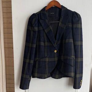 Smythe Dark Green and Navy Blue Checkered Women's Blazer